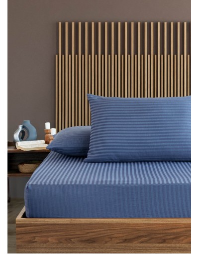 VAVEY Çizgili Saten Yatak Çarşafı Lastikli 100x200 Yastık Kılıfı 50x70 Fitted Tek Kişilik Çarşaf Seti Beyaz Mavi