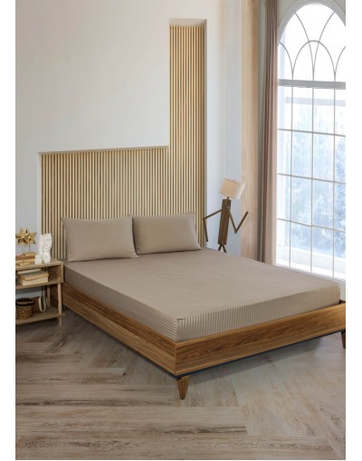 VAVEY Çizgili Pamuk Saten 1 Adet 100x200 cm Lastikli Tek Kişilik Yatak Çarşafı Ve Yastık Kılıfı 50x70