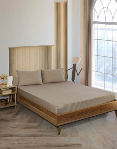 VAVEY Çizgili Pamuk Saten 1 Adet 100x200 cm Lastikli Tek Kişilik Yatak Çarşafı Ve Yastık Kılıfı 50x70