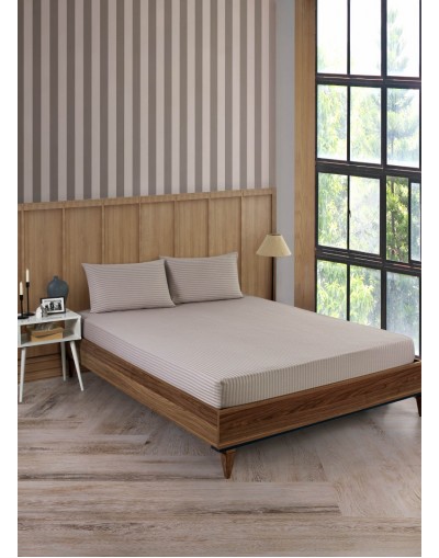 VAVEY Pamuklu Çizgili Saten Tek Kişilik Lastikli Çarşaf Seti 100x200cm30 Cm 1 Adet Yastık Kılıfı 50x70 Taş Gri