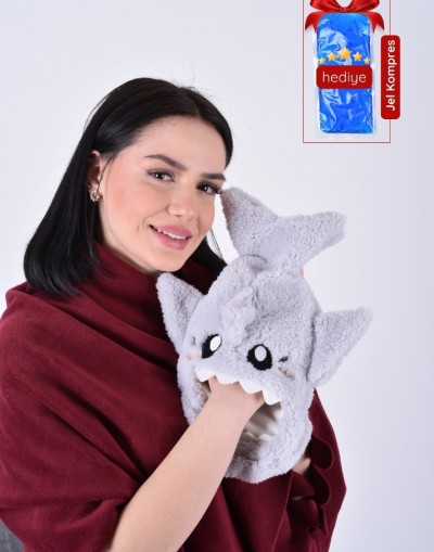 VAVEY Shark Desenli Gri Su Torbası Kılıfı Yumuşak, Rahatlatıcı ve Isı Terapisi (Termojel Hediyeli)
