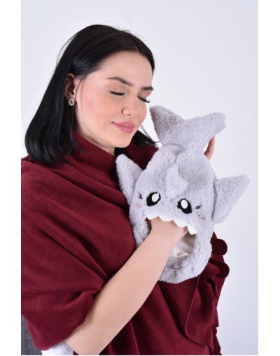 VAVEY Shark Desenli Gri Su Torbası Kılıfı Yumuşak, Rahatlatıcı ve Isı Terapisi (Termojel Hediyeli)