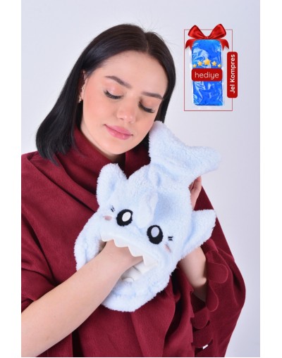 VAVEY Shark Desenli Mavi Su Torbası Kılıfı Yumuşak, Rahatlatıcı ve Isı Terapisi (Termojel Hediyeli)   