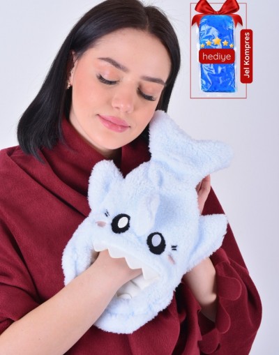 VAVEY Shark Desenli Mavi Su Torbası Kılıfı Yumuşak, Rahatlatıcı ve Isı Terapisi (Termojel Hediyeli)   