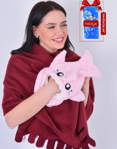 VAVEY Shark Desenli Pembe Su Torbası Kılıfı Yumuşak, Rahatlatıcı ve Isı Terapisi (Termojel Hediyeli)