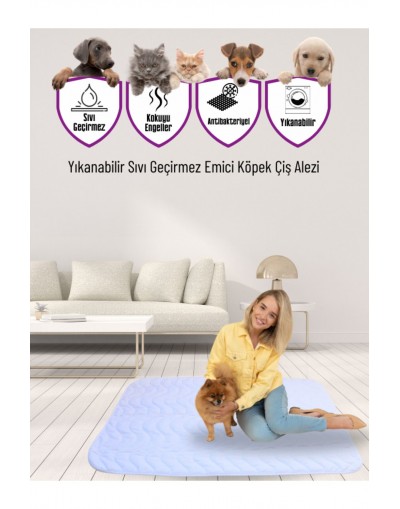 VAVEY Kapitoneli Yıkanabilir Sıvı Geçirmez Emici Köpek Kedi Çiş Alezi 60x90 cm