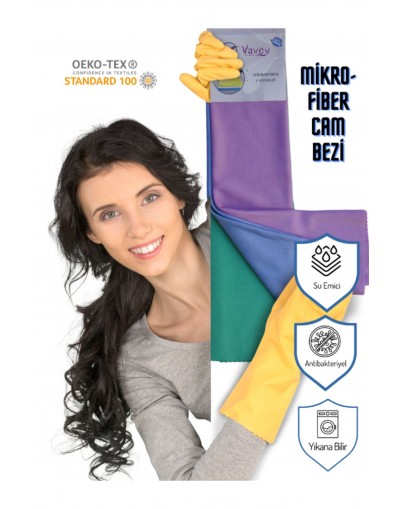 VAVEY Mikrofiber 3'lü Su Emici İz Bırakmayan Antibakteriyel Cam Temizlik Bezi Seti 40x60