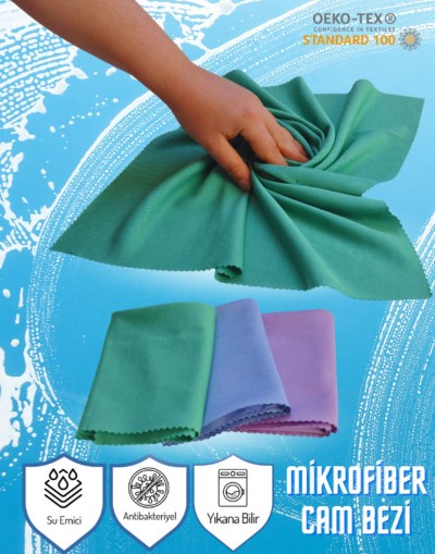 VAVEY Mikrofiber 3'lü Su Emici İz Bırakmayan Antibakteriyel Cam Temizlik Bezi Seti 40x60
