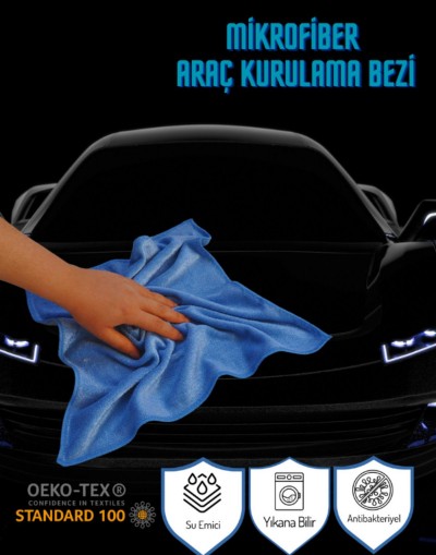 VAVEY Mikrofiber 3'lü Su Emici Toz Çekici Antibakteriyel Araç Kurulama Bezi Seti 40x60 cm