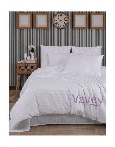 VAVEY PAMUK SATEN ÇİZGİLİ NEVRESİM TAKIMI KUTULU ÇİFT KİŞİLİK BEYAZ